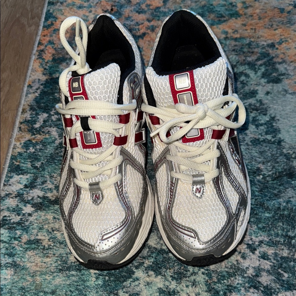 New Balance White and Red Athletic Shoes
